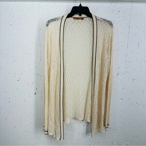 Belldini Women’s size XL Cream With Black Trim Open Front Knit Cardigan Sweater